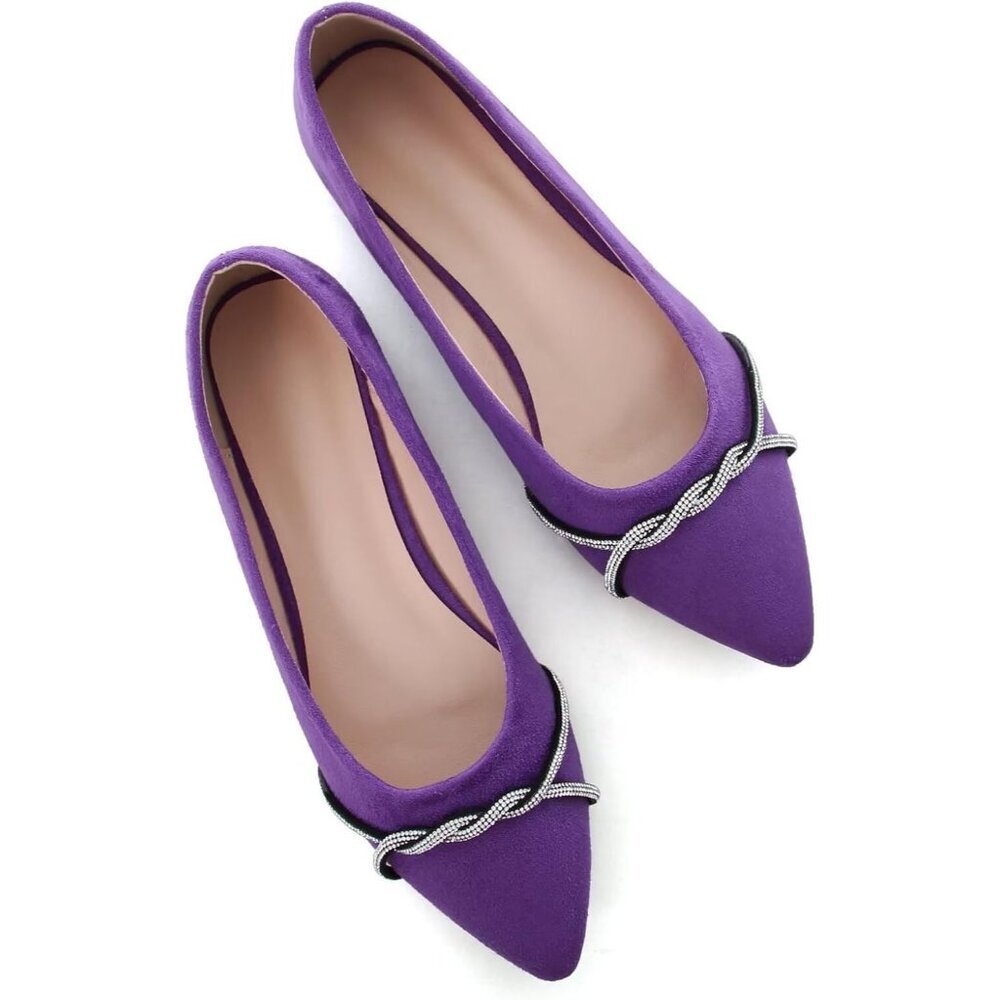 Women's Purple Casual Flats Fashion Chain Pointed Toe Ballet Flat Rhinestone